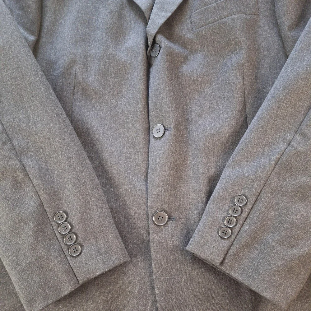 Perry Ellis Portfolio Suit Mens 44 36x31 Gray Wool Ventless 2 Btn 2 Piece Formal
